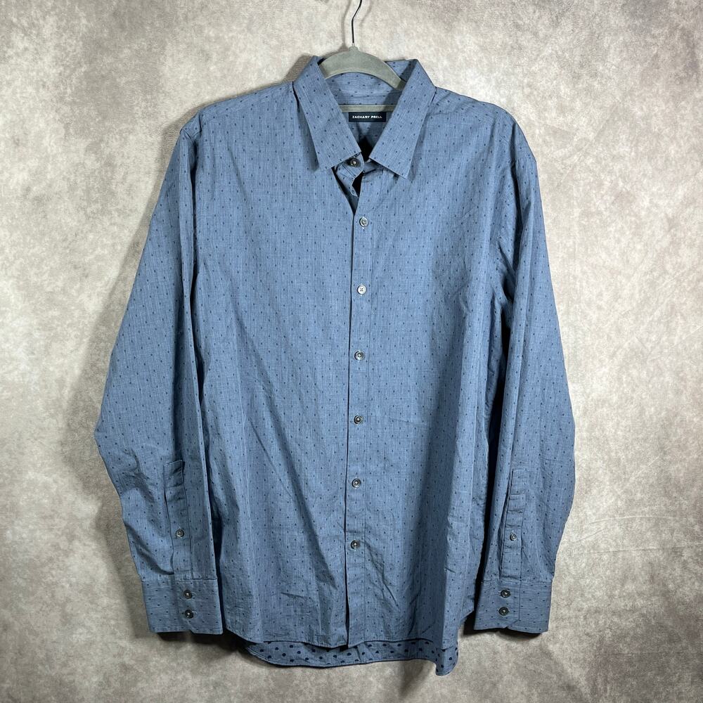 Zachary Prell Shirt Mens Large Blue Dotted Button Up Long Sleeves Casual Preppy